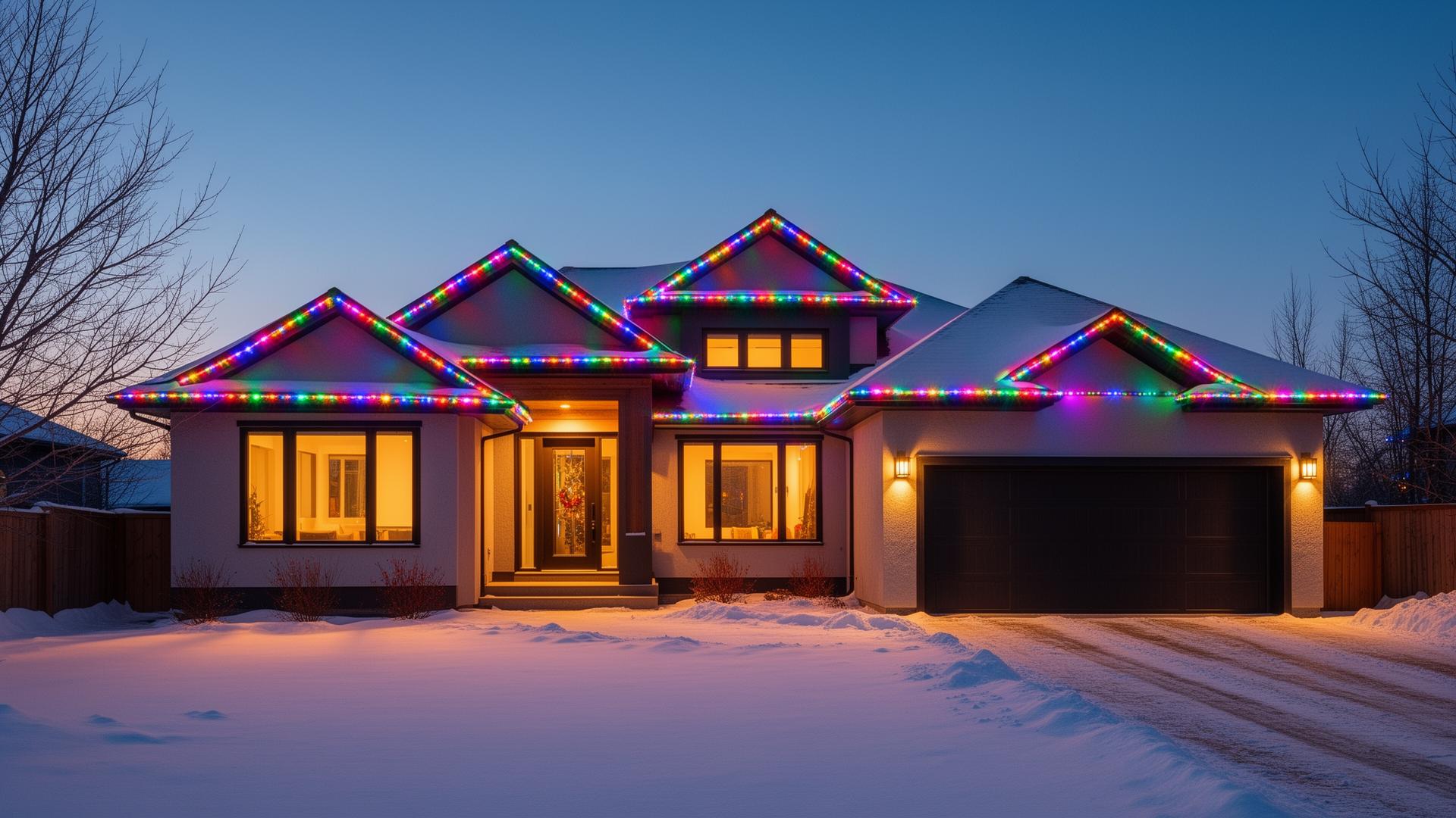 Winnipeg home with permanent LED holiday lighting by Leone Lighting